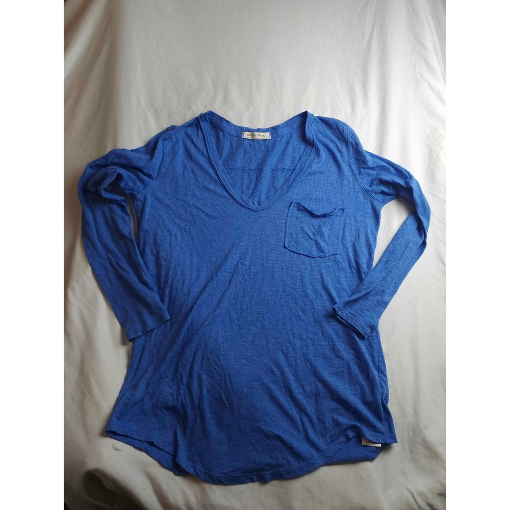 We The Free Free People Blue Long Sleeve V-Neck Pocket Tee Slub Knit Medium - Picture 2 of 7